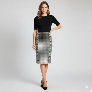 J. Jill Ponte Black and White Gingham Check Pencil Skirt Size Medium Pull on
